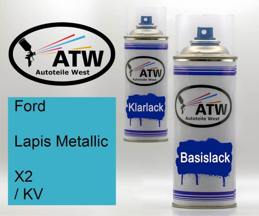 Ford, Lapis Metallic, X2 / KV: 400ml Sprühdose + 400ml Klarlack - Set, von ATW Autoteile West.
